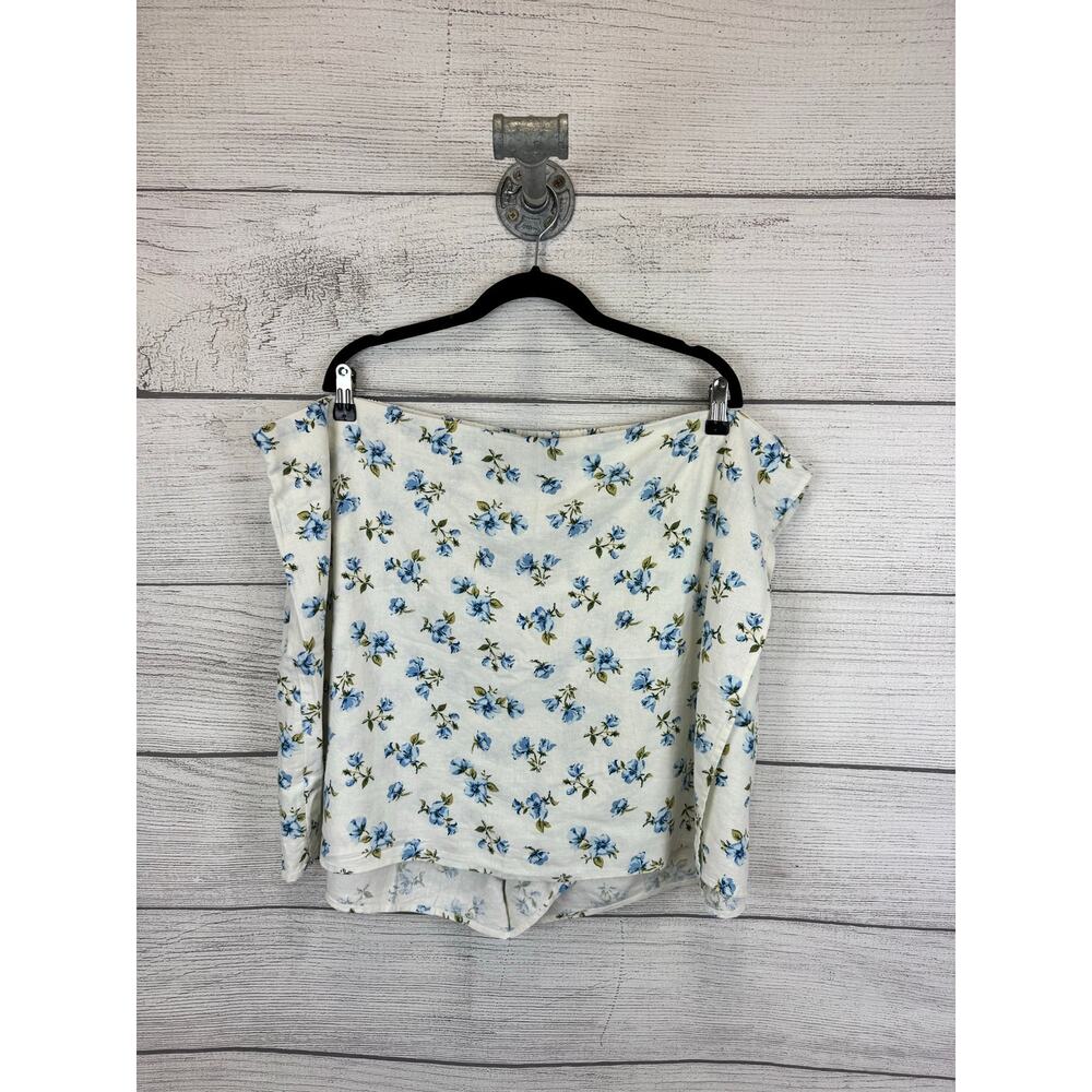 Old Navy Plus Size White Blue Floral Spring Faux Wrap Linen Blend Skort Size 3X